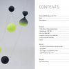 Five honeycomb-patterned ornaments in black, yellow, and cream hang on strings against a gray background. On the right is the table of contents from "Chinese Contemporary Jewelry Design" by Schiffer Publishing, Ltd.