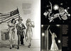In Schiffer Publishing, Ltd.'s "Hollywood Celebrates the Holidays," three performers march with an American flag and drum, while two smaller images depict glamorous women with flags and fireworks in vintage holiday scenes.