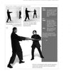 A step-by-step photo guide from Schiffer Publishing, Ltd.'s "Sword Fighting" shows two people in black clothing demonstrating a Squinting Strike defense with detailed instructions and diagrams for single-handed sword technique.