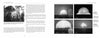 A two-page spread in "Weapons of Mass Destruction" (Schiffer Publishing, Ltd.) displays text and five black-and-white photos from the Trinity atomic bomb test, showing people near the bomb and four sequential shots of the explosion.