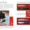 A two-page spread from "SOG Knives and More from America's War in Southeast Asia" by Schiffer Publishing, Ltd. showcases Vietnam War knives, including an SOG knife with pistol and sheath on a Top Secret folder, plus various labeled combat knives.