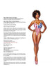 A confident woman with curly hair models an American flag one-piece, barefoot against white. Inspired by modern pinups and Americana, this image is from "Alvarado's All-American Girls" by Schiffer Publishing, Ltd., with book credits on the left.