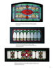 Three panels from "Old Stained Glass for the Home" by Schiffer Publishing, Ltd.: the top displays Arts and Crafts patterns, the middle shows Gothic arches, and the bottom features a heart motif with colored accents.