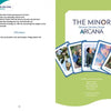 Two pages from the Gaian Tarot guidebook by Schiffer Publishing, Ltd. Left: spiritual practice guidance and an affirmation. Right: introduction to the Minor Arcana with vibrant, healing Gaian Tarot cards fanned out in illustration.