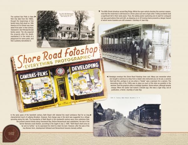 Greetings from Brooklyn by Schiffer Publishing, Ltd. features a collage of historic Brooklyn: an old house, early streetcar with two men, vintage camera shop window, streetcar tracks, and a street lined with 19th-century buildings.