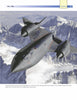 A black SR-71B aircraft flies over snowy mountains in NASA aerospace research and Space Shuttle development, displaying fuel streaks and filler openings. From "NASA: Space Flight Research and Pioneering Developments" by Schiffer Publishing, Ltd.