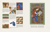 A spread from "Beginning Illumination" by Schiffer Publishing, Ltd. displays step-by-step painting instructions on one page and a vivid medieval scribe artwork with gilding techniques on the other.