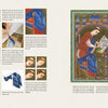 A spread from "Beginning Illumination" by Schiffer Publishing, Ltd. displays step-by-step painting instructions on one page and a vivid medieval scribe artwork with gilding techniques on the other.