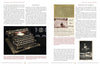 A two-page spread from "German Military Travel Papers of the Second World War" by Schiffer Publishing, Ltd. displays a black antique typewriter, vintage photos, handwritten notes, and original Wehrmacht documents with descriptive text.