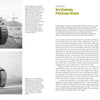 Two black-and-white photos of the WWII M4A2 Sherman tank appear on the left in Schiffer Publishing’s "Sherman Tank, Vol. 3," showing front and angled views. The right page covers Sherman stowage and vision, with a small AFV photo at the top.