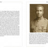 A book spread from "Images from Over There" by Schiffer Publishing, Ltd. shows sepia portraits of three WWI American Expeditionary Force soldiers: the left page has a full-body photo and text; the right page features two headshots with captions.