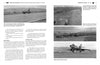 Two grayscale photos from "Jezreel Valley Mysteres" by Schiffer Publishing, Ltd.: upper left shows a Dassault Mystere IVA taking off, lower right a jet landing with Israeli Air Force jets and distant mountains; text surrounds the images.