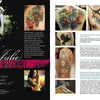 Two pages from "The Women of Ink" by Schiffer Publishing, Ltd. showcase artist Julie Becker: portraits and a quote on the left page; the right features her colorful tattoos and an interview about her inspiration and artistic process.