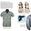 A two-page spread from Schiffer Publishing, Ltd.'s "Yankee Air Pirates" showcases US Air Force memorabilia—patches, flight gloves, uniform shirt, flight jacket, and a photo of a black reconnaissance aircraft—ideal for USAF militaria and Vietnam War uniform enthusiasts.