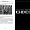 A black and white photo of three people with walking sticks in a forest appears on the left page, while the right introduces CHAPTER SEVENTEEN CHOICES in "Aliens, God, and the Bible" by Schiffer Publishing, Ltd., about Bible mysteries and religion-science gaps.