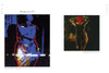 Two images from the Blue Queen series 1975 in Timeless by Schiffer Publishing, Ltd. show a standing person covered in neon outlines, with their head and body highlighted by bright light effects against dark backgrounds.