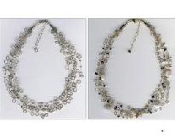 Two ornate necklaces from Schiffer Publishing, Ltd.'s Beads & Wires Jewelry line are displayed side by side on a white background, each featuring sparkling embellishments crafted with delicate bead and wire techniques and finished with chain clasps.