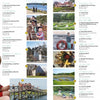 A two-page magazine spread lists family-friendly activities with numbers, descriptions, and photos. The left page shows a boy smiling with ice cream; the right features Schiffer Publishing's Wicked Creatures of Cape Cod and the Islands.