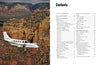 A Twin Cessna flies above red rock canyons under a blue sky. Beside the photo, a table of contents from Schiffer Publishing, Ltd.'s general aviation manual displays its sections and chapters.