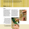 Instructional page for Leaded Glass by Schiffer Publishing, Ltd. shows hands applying copper foil to green glass pieces. Step-by-step text guides you in creating beautiful stained glass art, set against a yellow striped background.