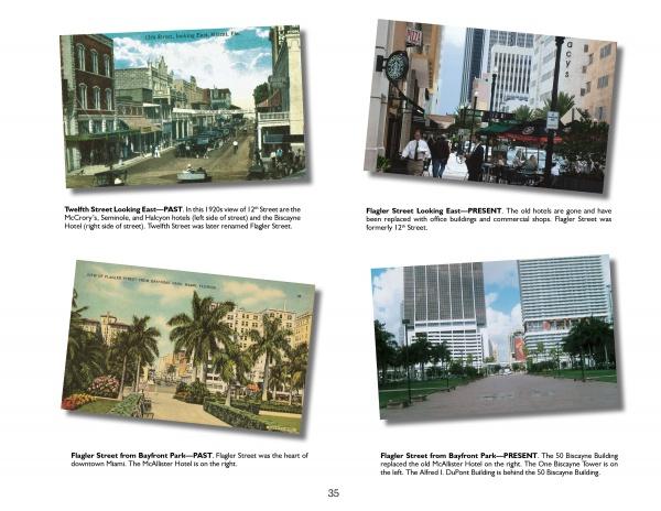 Miami: Past and Present" by Schiffer Publishing, Ltd. features a collage blending vintage postcards of vibrant streets and hotels with recent photos of downtown skyscrapers and urban parks, highlighting Miami’s evolving history.