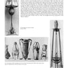 A page from "Edgar Brandt" by Schiffer Publishing, Ltd. showcases four photos of Art Deco ironwork, including a lamp, vases, and stands by the French metalsmith, with descriptive text on the right side.