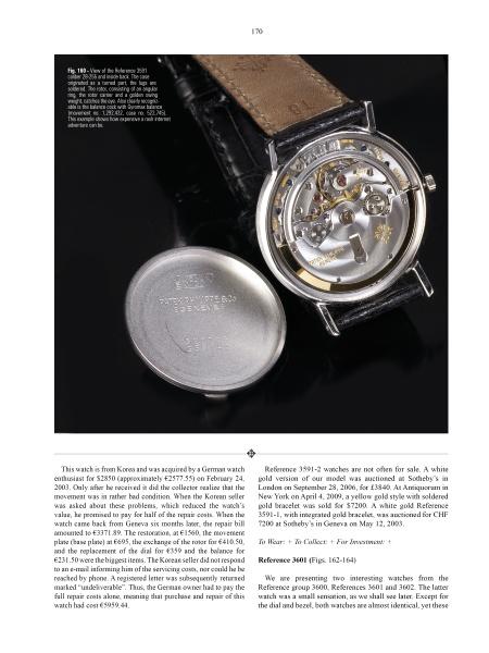 A close-up of an open Patek Philippe watch by Schiffer Publishing, Ltd., its back cover removed to reveal intricate mechanical movement. The metal cover rests nearby on a dark surface—ideal for watch investment enthusiasts.