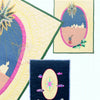 Three vibrant quilt panels from "Mariner's Compass Quilts" by Schiffer Publishing, Ltd. feature oval designs: a nativity scene, a star with landscape, and a star with fish—ideal inspiration for quilting patterns.