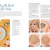 Freshly Stitched by Schiffer Publishing, Ltd. features finished hoops on the left and step-by-step photos on the right, guiding you through finishing the back of an embroidery hoop, with tips and written instructions throughout.