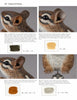 Carving Animals -- Bunnies and Chipmunks by Schiffer Publishing, Ltd. offers a chipmunk painting guide with close-up ear, eye, and ear flap color mixes in brown, black, blue, beige, and white—perfect for animal carving projects.