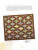 The Recycled Hexie Quilts from Schiffer Publishing, Ltd. features vibrant diamond and hexagon patterns in vintage prints, bordered in brown, displayed flat on white with yellow accents. Above, text highlights the quilt's inspiration.