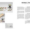 A two-page spread in *From Thread and Wire* by Schiffer Publishing, Ltd. displays labeled jewelry-making tools and materials on the left, with MATERIALS, TOOLS, AND TECHNIQUES descriptions on the right.
