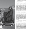 A black-and-white photo of a parked car by brick buildings with tall windows and sloped roofs, next to a page from "Campfire Tales Midwest" by Schiffer Publishing, Ltd., sharing ghost stories from the region.