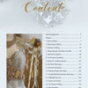 The table of contents page for Bling! by Schiffer Publishing, Ltd. features a photo of a sparkling dress, large diamonds at the top, and chapters listed on the right under a gold "Contents" heading.