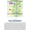 A map from Schiffer Publishing, Ltd.’s "A Tale of Two Rivers" shows the Quashnet River with green lands, ponds, and streams; below, a chapter explores its origins, history, and renowned Sea Run Brook Trout.