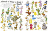 A vibrant chart from Schiffer Publishing, Ltd.'s "More Creatures and Characters," featuring over 30 cartoon ducks in different styles—a playful art guide for kids and a handy reference for anyone who enjoys drawing funny animals.