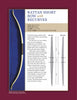 On the left, "Making a Rattan Bow" by Schiffer Publishing, Ltd. features a recurve bow displayed vertically; on the right are measurements, diagrams with top and side views, construction notes, and draw weight details.