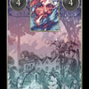 The Lenormand Cartomancy deck by Schiffer Publishing, Ltd. showcases a mystical card with a large house among pastel trees, two black circles showing the number 4, and a swirling detailed face at the top, ideal for Lenormand fortune telling.