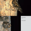 Two photos from Schiffer Publishing, Ltd.’s "Small Mountain Owls" show a Flammulated Owl at its tree nest in the Rockies: above, it holds prey; below, it peeks out. Text details its behavior. Page titled “The Flammulated Owl.”.