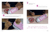 A step-by-step guide inspired by Sondra Celli from My Big Fat American Gypsy Wedding shows hands decorating a pink sneaker with sparkling gems using Bling! by Schiffer Publishing, Ltd., with tools and materials displayed nearby.