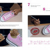 A step-by-step guide inspired by Sondra Celli from My Big Fat American Gypsy Wedding shows hands decorating a pink sneaker with sparkling gems using Bling! by Schiffer Publishing, Ltd., with tools and materials displayed nearby.
