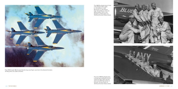 The Blue Angels by Schiffer Publishing, Ltd. features stunning images of the Navy Blue Angels: jets flying in tight formation, the team posing together, and pilots smiling inside their aircraft.