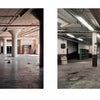 Two wide images show empty warehouse interiors with concrete columns and exposed pipes, highlighting classic industrial architecture—a setting ready for Ponce City Market transformation. From Schiffer Publishing, Ltd.