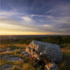 The cover of "Naturally New Jersey" by Schiffer Publishing, Ltd. features a large rock atop a grassy hill at sunset, with golden light, dramatic clouds, trees, and distant hills highlighting the state’s natural beauty.