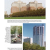 A page from Schiffer Publishing, Ltd.'s "Hoboken" shows three photos: office buildings behind trees, a riverside memorial with an American flag in Hoboken, NJ, and a modern apartment building with balconies. Text surrounds the images.