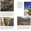 A two-page military-themed magazine spread from Schiffer Publishing, Ltd. features multiple images of the Humvee, soldiers in uniform, close-ups of military gear, and a soldier signaling as a helicopter lands in a dusty environment.