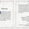A book spread from The Witch's Oracle, 2nd Edition by Schiffer Publishing, Ltd. displays the Athame, with an ornate dagger on the left, and notes, a crystal magick tip, and an incantation on the right in decorative fonts.