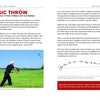 A man in black throws a knife in a grassy field as it spins mid-air. Beside the photo is instructional text and a diagram from "Guide to Knife & Ax Throwing" by Schiffer Publishing, Ltd.