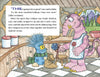 In "The Lollipop Monster Meets Clem the Klutz" by Schiffer Publishing, Ltd., the blue Lollipop Monster and his tall pink friend Clem share sweet moments in a cozy candy shop, surrounded by treats and mountain views like a charming kids’ book illustration.