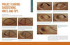 Carving Marine Mammals with Power by Schiffer Publishing, Ltd. features close-up woodcarving images and step-by-step instructions, tips, and hints in columns on a tan background under the “Project Carving Suggestions, Hints, and Tips” heading.
